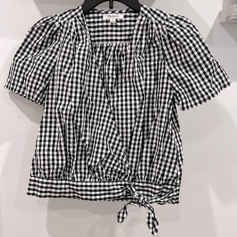 🖤Like New Cute Madewell Surplice Side Tie Black/White Gingham Top in Small